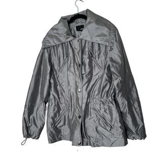 a.n.a Windbreaker Jacket Women MediumGray Silver Metallic Nylon Pockets Full Zip